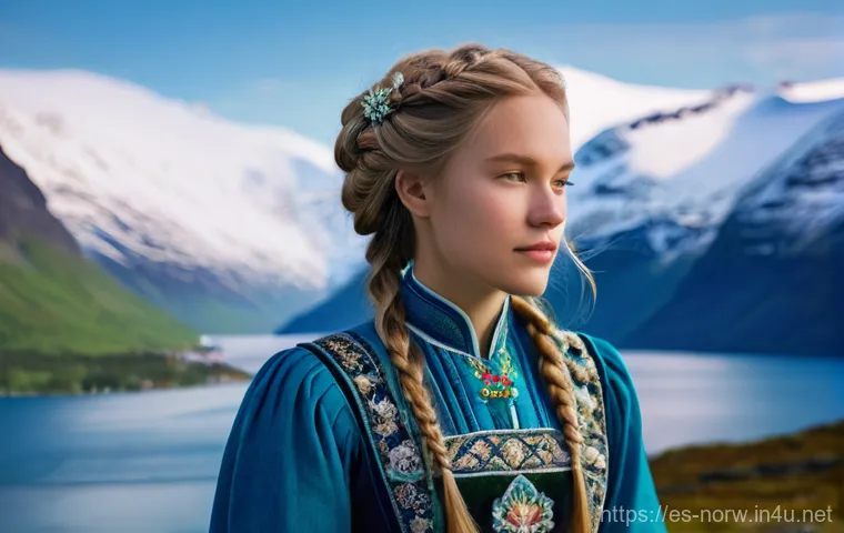 노르웨이의 전통 악기와 음악 스타일 - **Prompt: Serene Fjord Melody**
"A young woman, aged 20s, with long braided hair, stands gracefu...