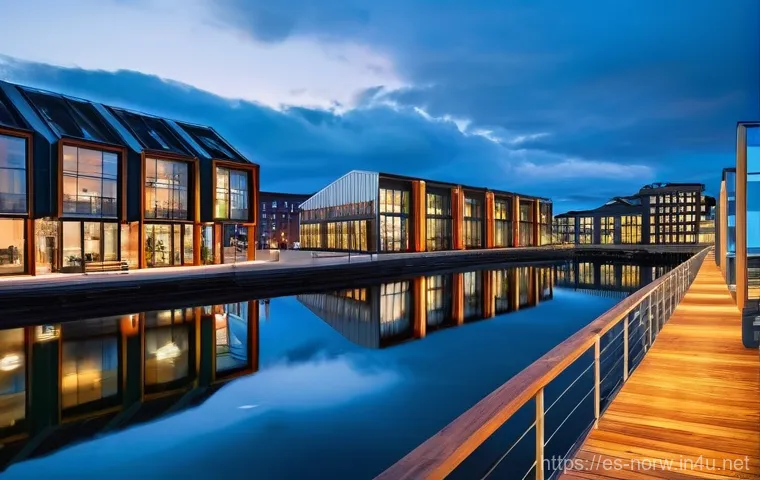 노르웨이의 도시 재생 프로젝트 - **Prompt: Waterfront Reimagined: Industrial Heritage Meets Modernity.**
"A stunning panoramic vi...