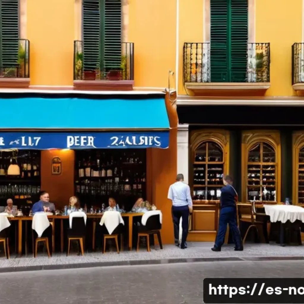 노르웨이에서 법적으로 금지된 것들 - A detailed street scene in a Spanish city during early evening, showing a well-organized outdoor ter...