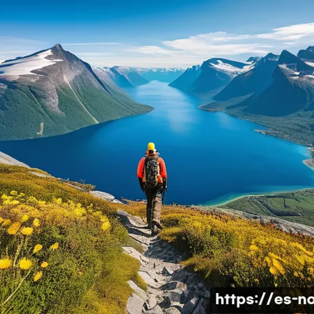 노르웨이에서 가장 높은 산 - A breathtaking panoramic view from the summit of Norway&rsquo;s highest mountain, showcasing vast fjords, ...
