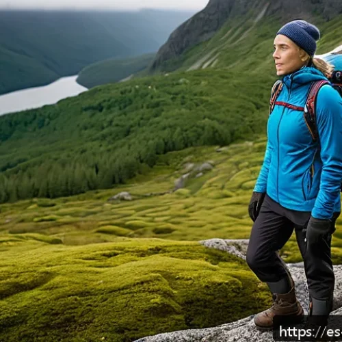 Home 30 노르웨이 여행 시 주의사항 - A hiker dressed in technical mountain clothing layered appropriately for Norwegian weather: a moistu...