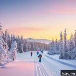 Home 23 노르웨이의 인기 스포츠 - A serene Norwegian winter landscape featuring a wide, snow-covered cross-country skiing trail windin...