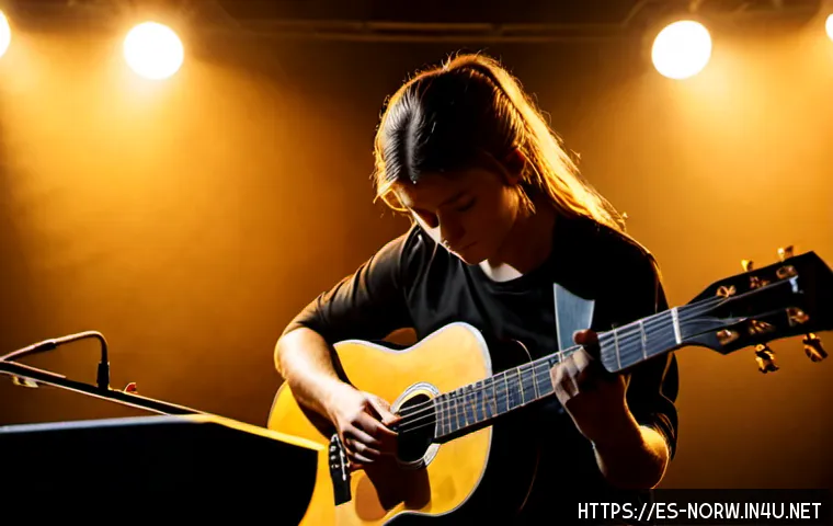노르웨이 출신 음악가 - Photorealistic portrait of a Norwegian musician performing on a small Oslo concert stage, playing an...